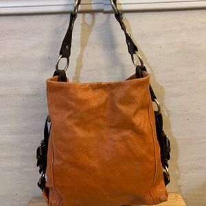 Tano Chic Orange Canvas Shoulder Bag with Leather Straps
